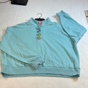 QUEEN OF SPARKLES Light Blue Sweatshirt with Gem Accents